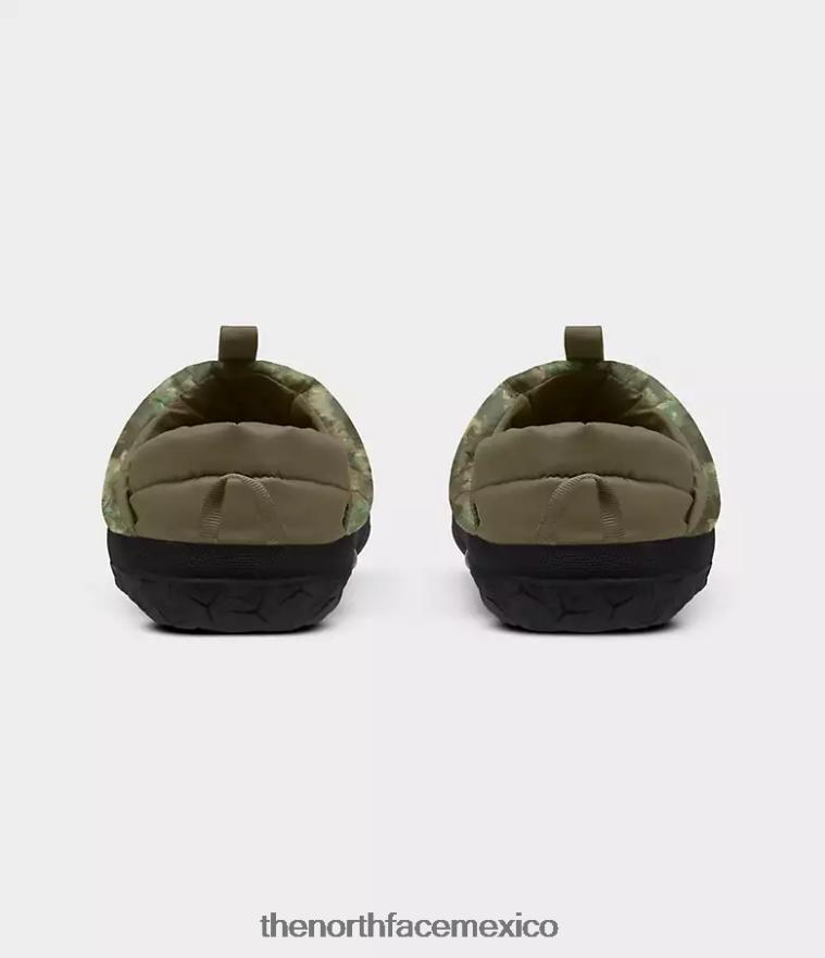 The North Face calzado NFHLJL558 Estampado de camuflaje con punteado oliva militar/amarillo LED hombres mulas nuptse