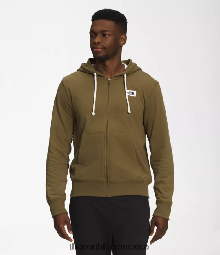 The North Face ropa NFHLJL705 oliva militar hombres sudadera con capucha y parche Heritage