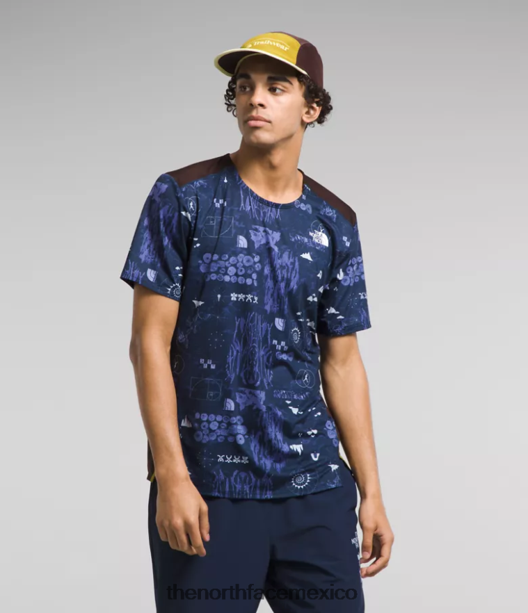 The North Face ropa NFHLJL882 estampado remix de naturaleza en azul marino de la cumbre hombres trailwear costa perdida manga corta