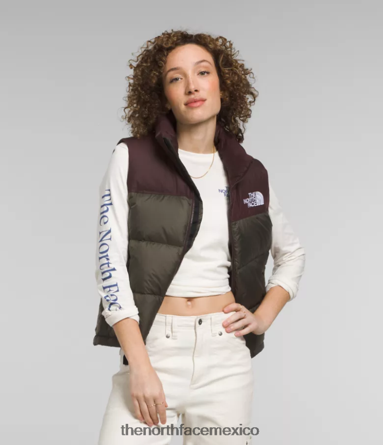 The North Face ropa NFHLJL432 nuevo verde topo/marrón carbón mujer chaleco retro nuptse 1996