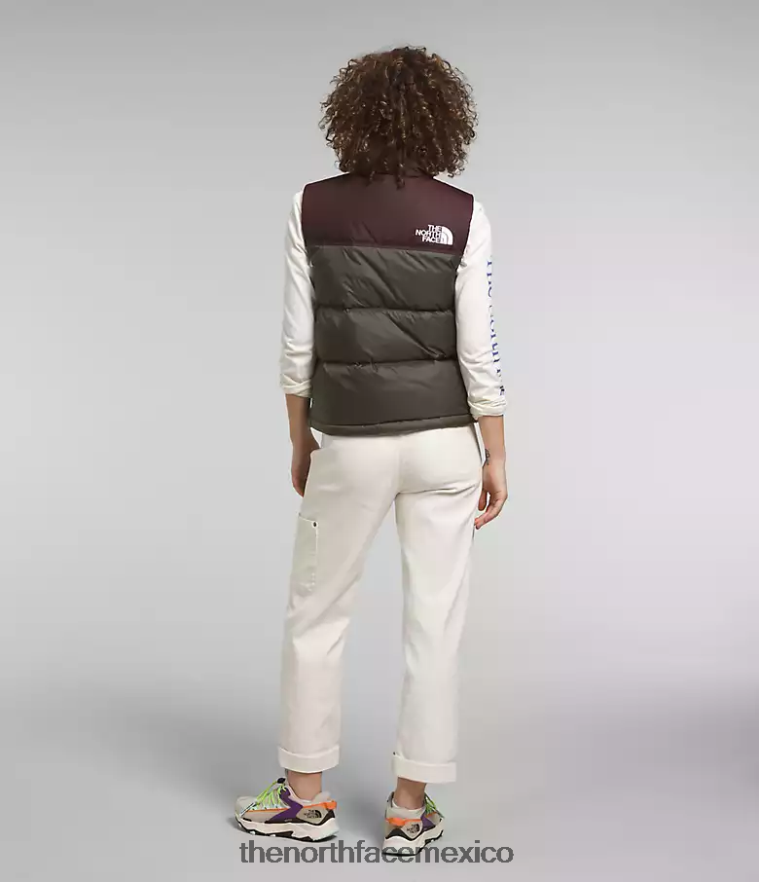 The North Face ropa NFHLJL432 nuevo verde topo/marrón carbón mujer chaleco retro nuptse 1996