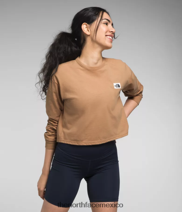 The North Face ropa NFHLJL849 mantequilla de almendras mujer camiseta de manga larga con parche tradicional