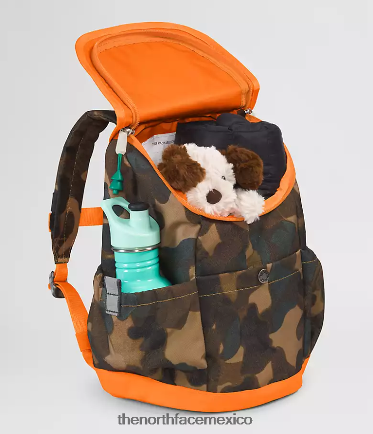 The North Face accesorio NFHLJL396 estampado de textura de camuflaje marrón utilitario/mandarina niños mochila mini explorador juvenil