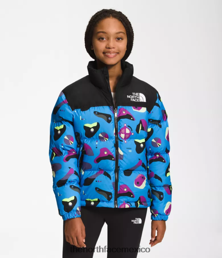 The North Face ropa NFHLJL909 impresión infográfica azul supersónica niños chaqueta retro nuptse 1996