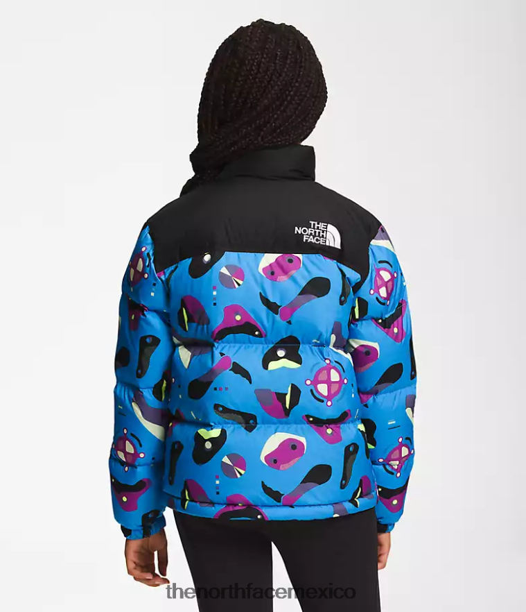 The North Face ropa NFHLJL909 impresión infográfica azul supersónica niños chaqueta retro nuptse 1996
