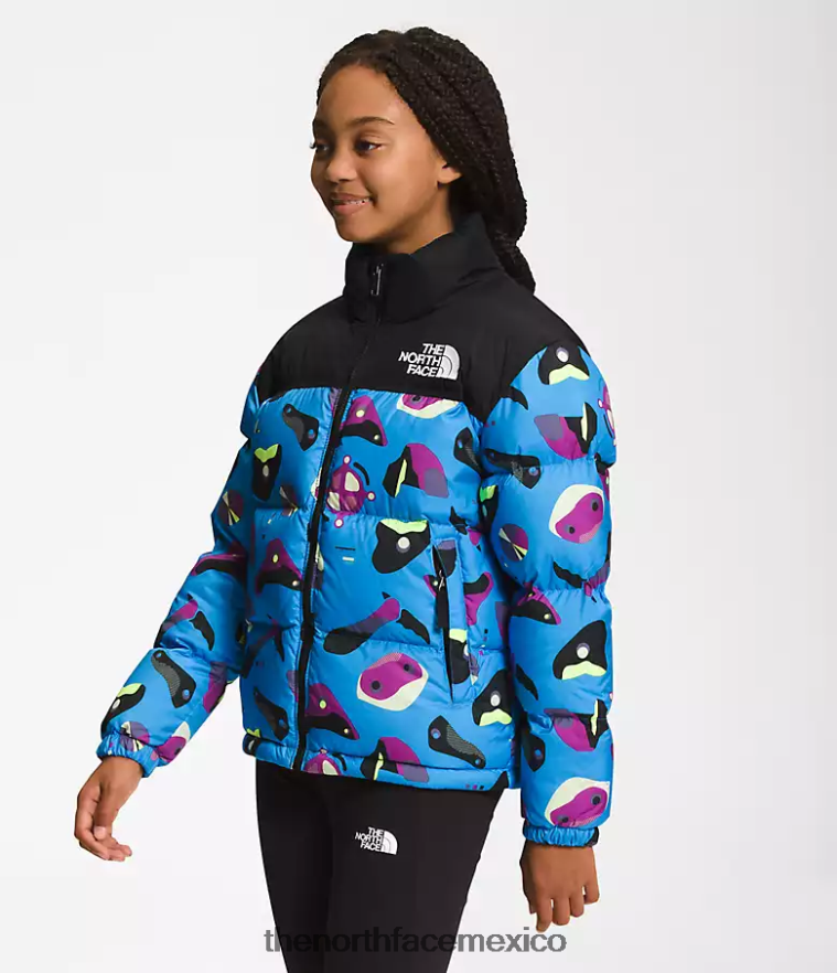 The North Face ropa NFHLJL909 impresión infográfica azul supersónica niños chaqueta retro nuptse 1996
