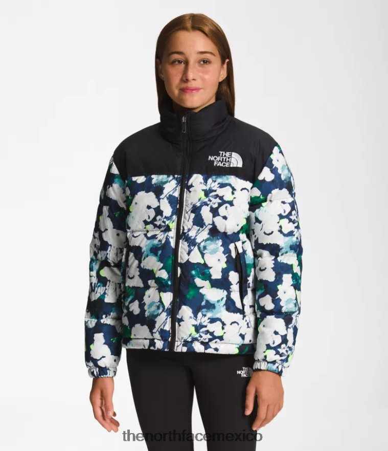 The North Face ropa NFHLJL910 estampado abstracto en azul marino summit niños chaqueta retro nuptse 1996