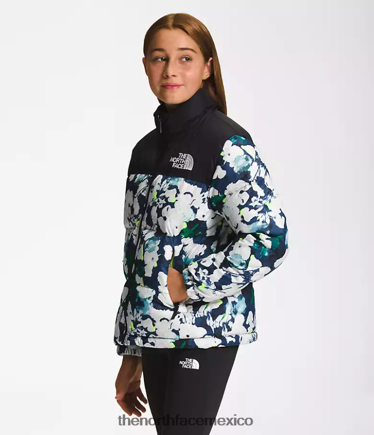 The North Face ropa NFHLJL910 estampado abstracto en azul marino summit niños chaqueta retro nuptse 1996