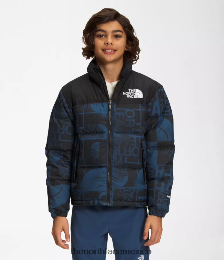 The North Face ropa NFHLJL686 tinte en aerosol azul sombreado niños chaqueta nuptse retro estampada 1996
