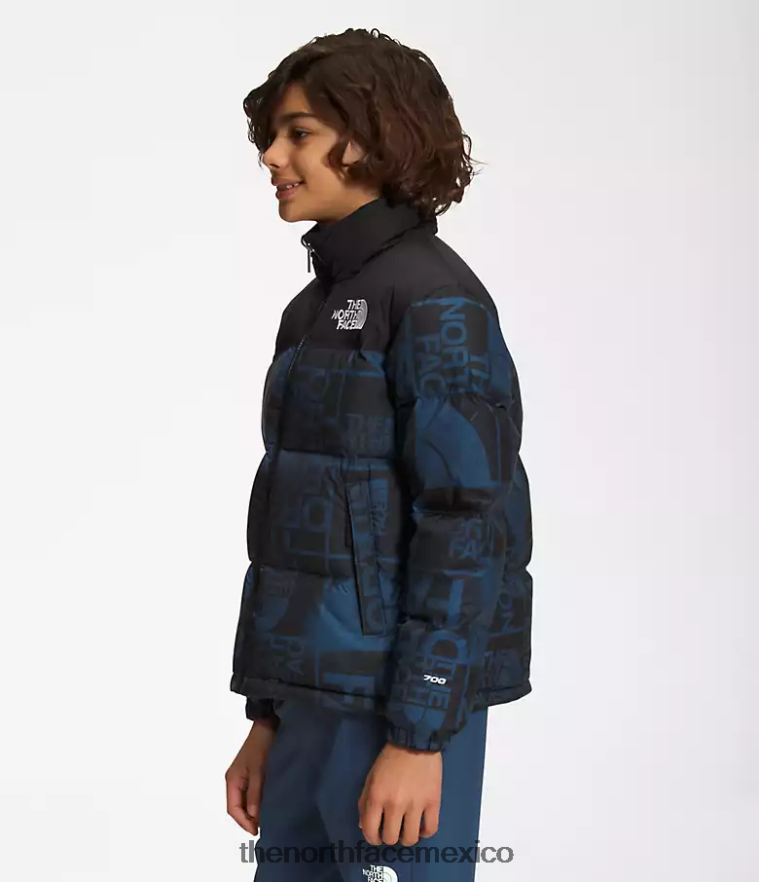 The North Face ropa NFHLJL686 tinte en aerosol azul sombreado niños chaqueta nuptse retro estampada 1996