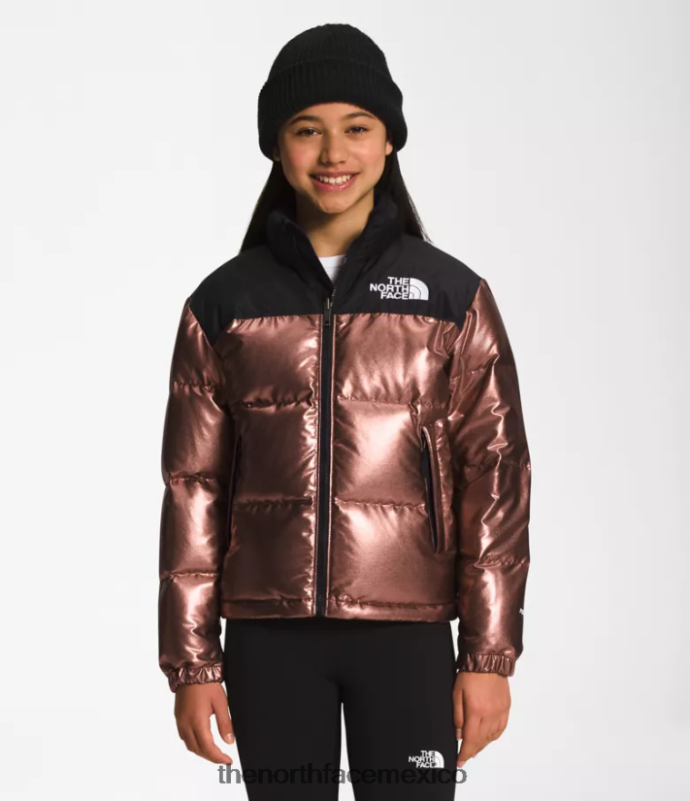 The North Face ropa NFHLJL687 roble oscuro metalizado niños chaqueta nuptse retro estampada 1996