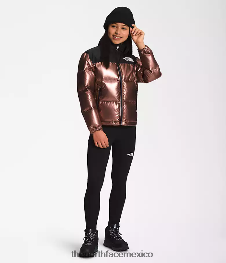 The North Face ropa NFHLJL687 roble oscuro metalizado niños chaqueta nuptse retro estampada 1996