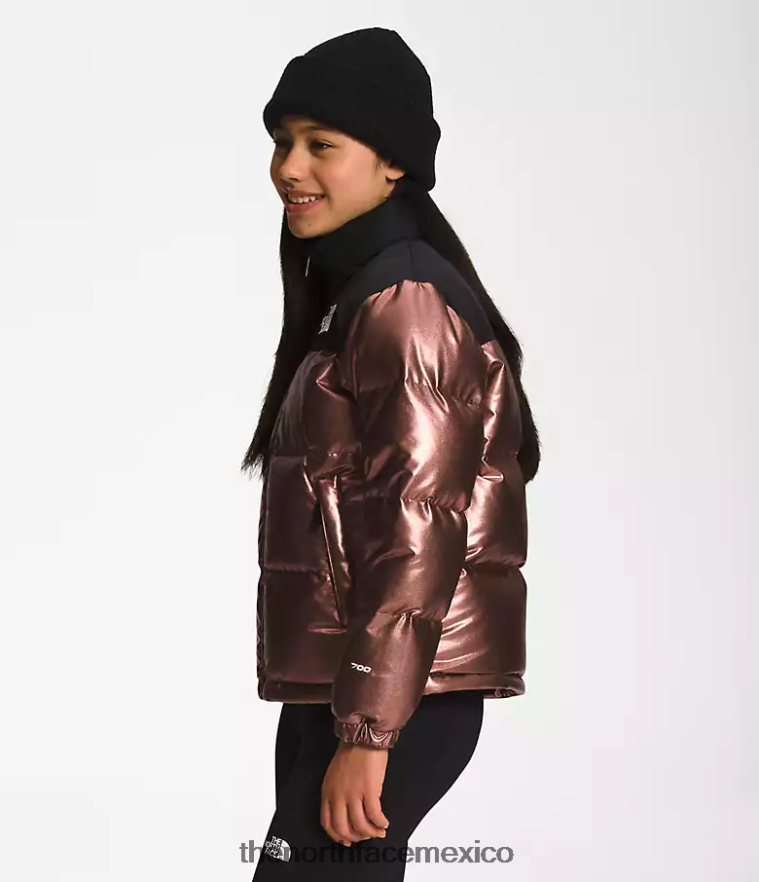 The North Face ropa NFHLJL687 roble oscuro metalizado niños chaqueta nuptse retro estampada 1996