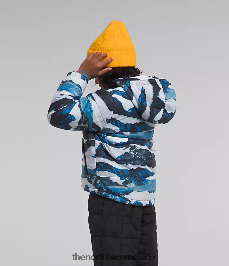 The North Face ropa NFHLJL80 estampado de travesía de montaña azul óptico niños chaqueta reversible con capucha y cremallera completa mt chimbo
