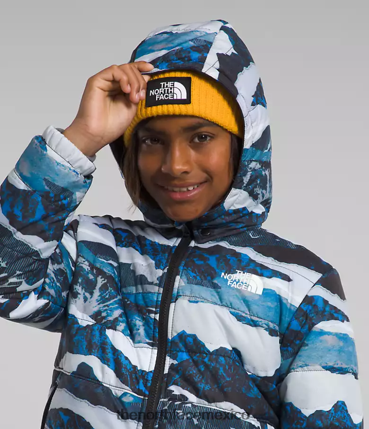 The North Face ropa NFHLJL80 estampado de travesía de montaña azul óptico niños chaqueta reversible con capucha y cremallera completa mt chimbo