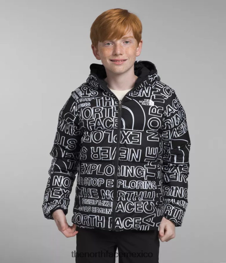 The North Face ropa NFHLJL817 tnf negro tnf marcador logo estampado niños chaqueta reversible con capucha y plumón norte